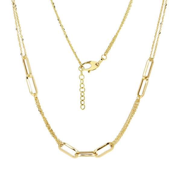 Italian 14k Yellow Gold Paper Clip Link Rolo Chain Necklace 18