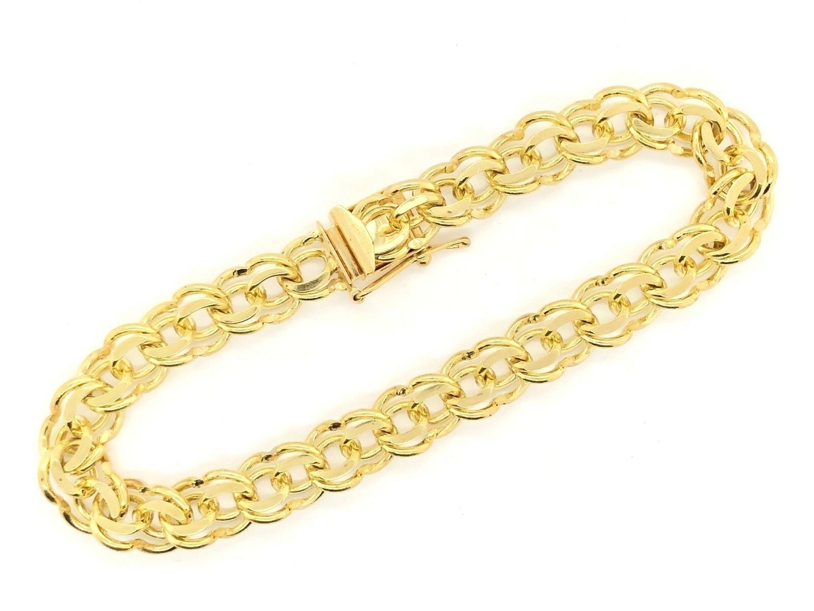 10k Yellow Gold Solid Double Link Charm Bracelet 7.25" 8mm 17.5 grams