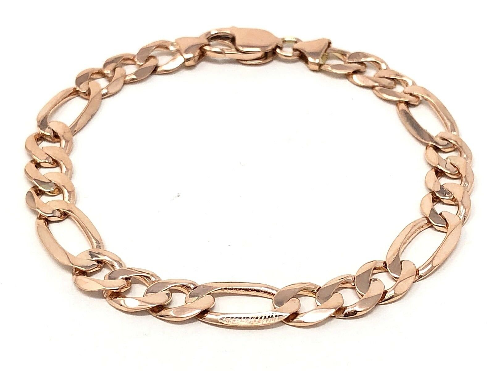 14k Rose Gold Figaro Bracelet Solid Link Chain 7.5" 8.25mm 16 grams - 7.5" 16 grams