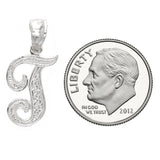 14k White Gold Initial Letter T Alphabet Charm Pendant - Letter T,White