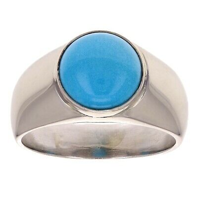 14k White Gold Round Turquoise Ring Size 9 8.8 grams