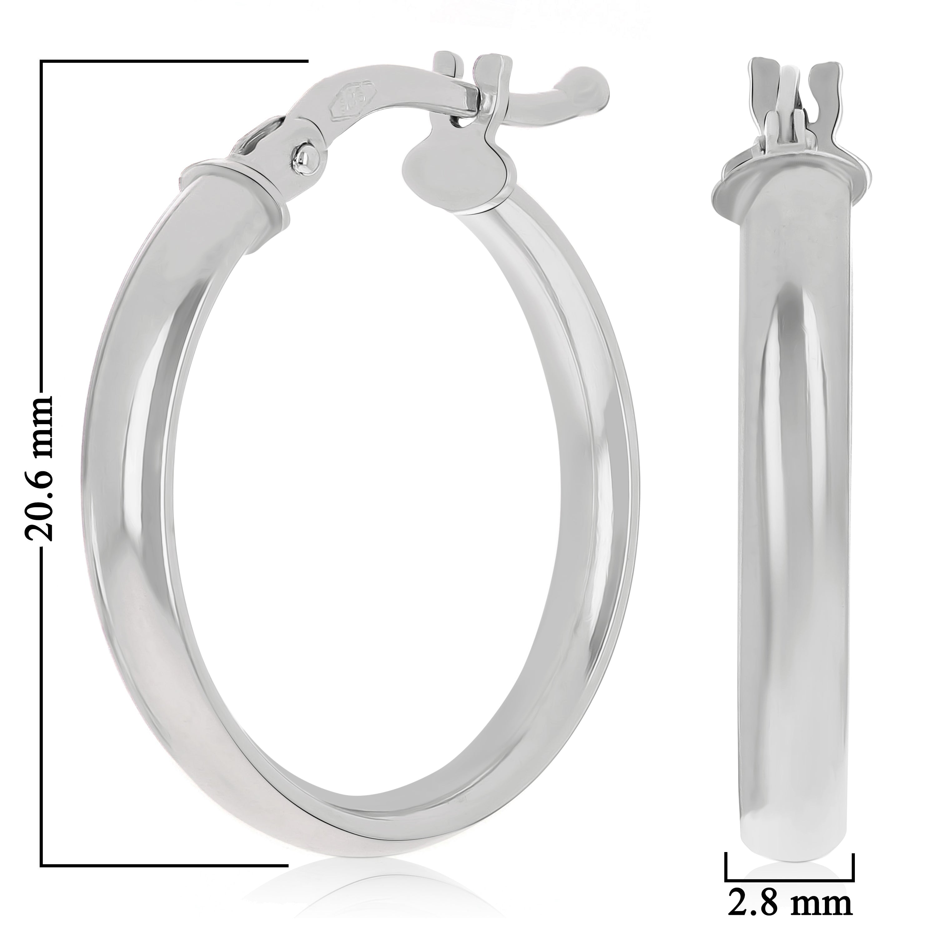 Italian 14k White Gold Hollow High Polished Round Hoop Earrings 20.6mmx2.8mm