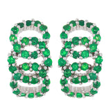 14k White Gold Emerald Eternity Circle Pave Huggie Hoop Earrings