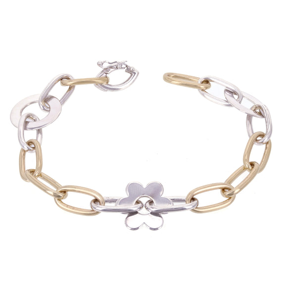 Italian 14k Two Tone Gold Flower Charm Bracelet 8