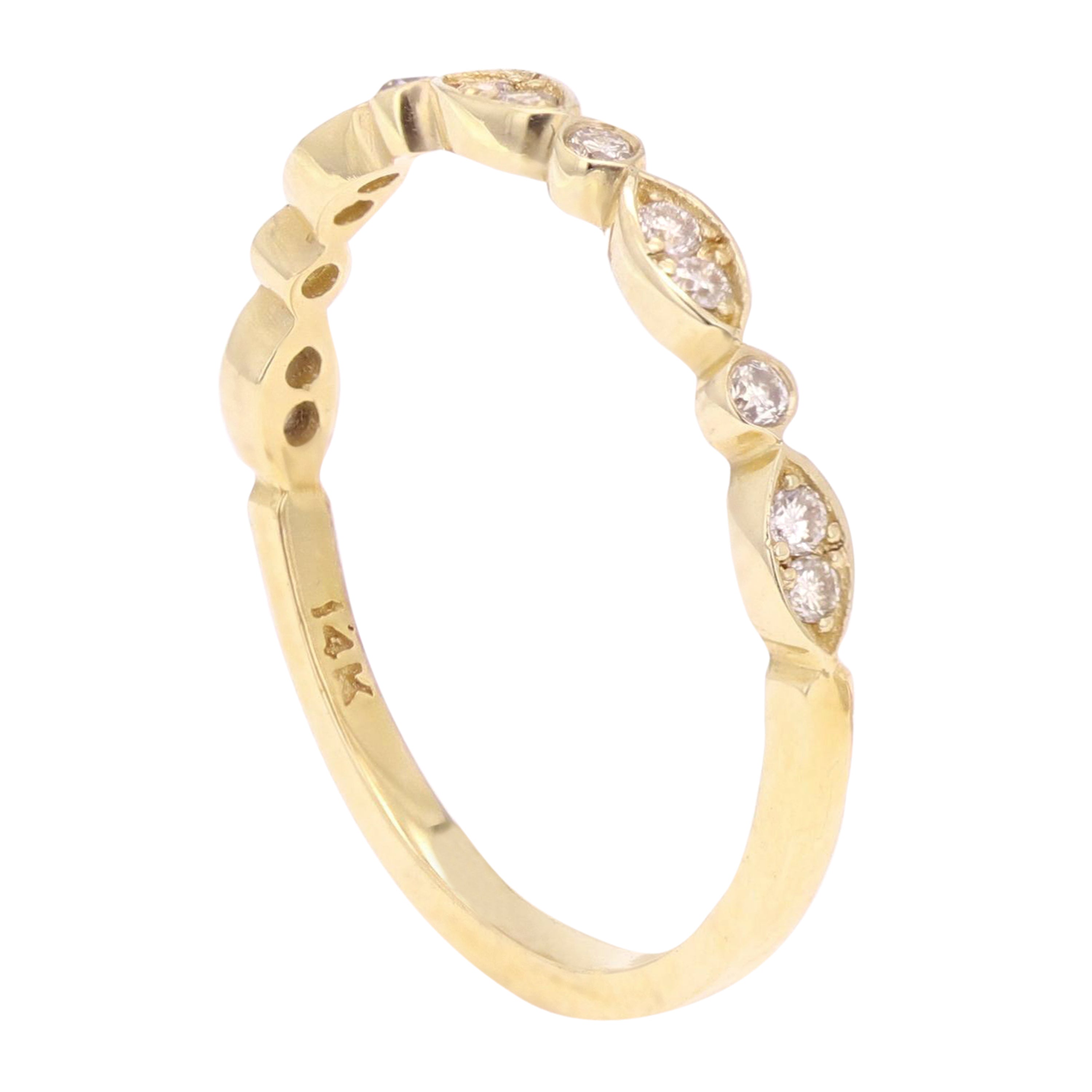 14k Yellow Gold Diamond Accent Leaf Design Stacking Ring - Yellow,Size 5.5