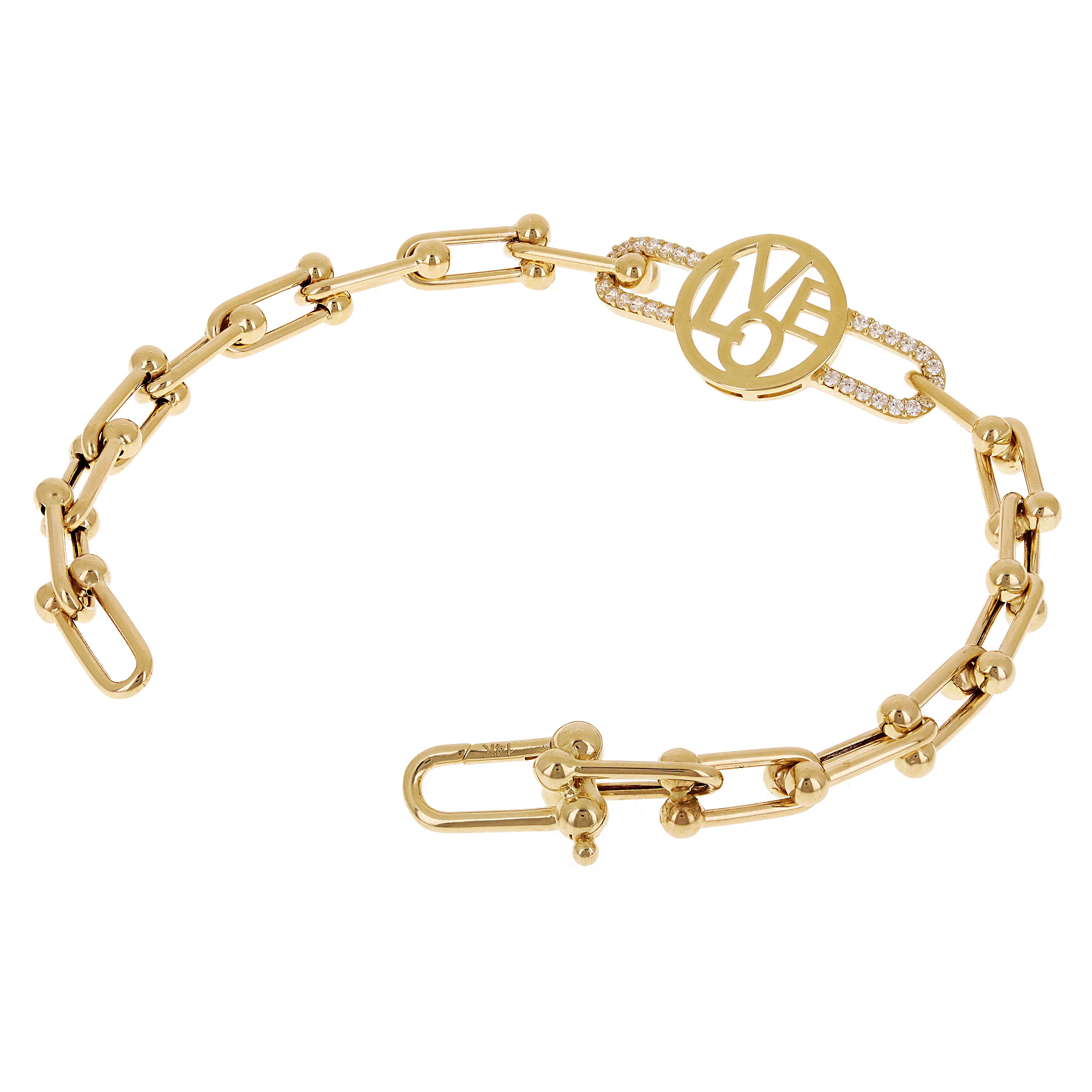 Italian 14k Yellow Gold U Shape Hardwear Bracelet LOVE with CZ 7.5" 7.3 grams - 7.5" 7.3 grams