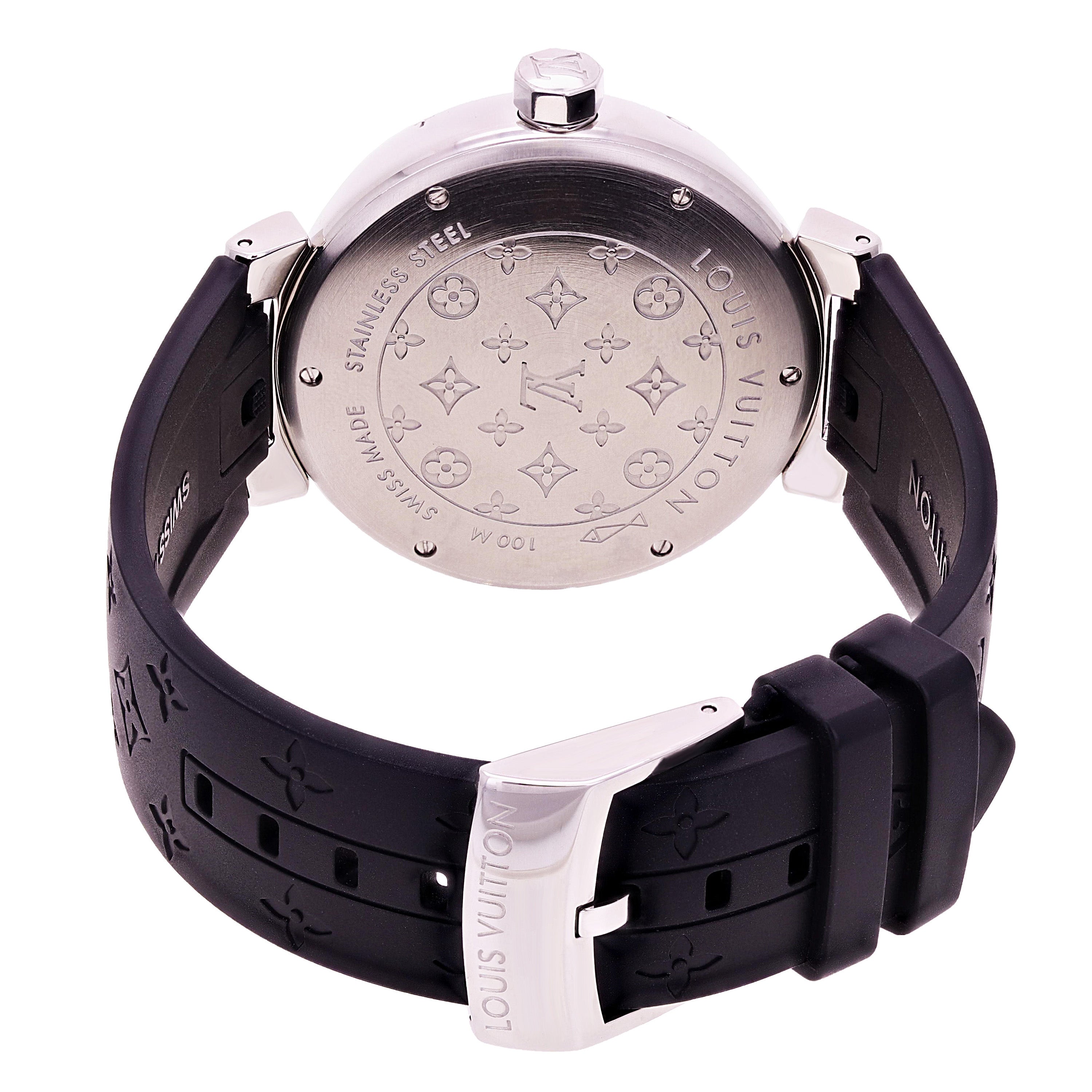 Louis Vuitton Ladies Tambour Quartz Black Rubber Strap