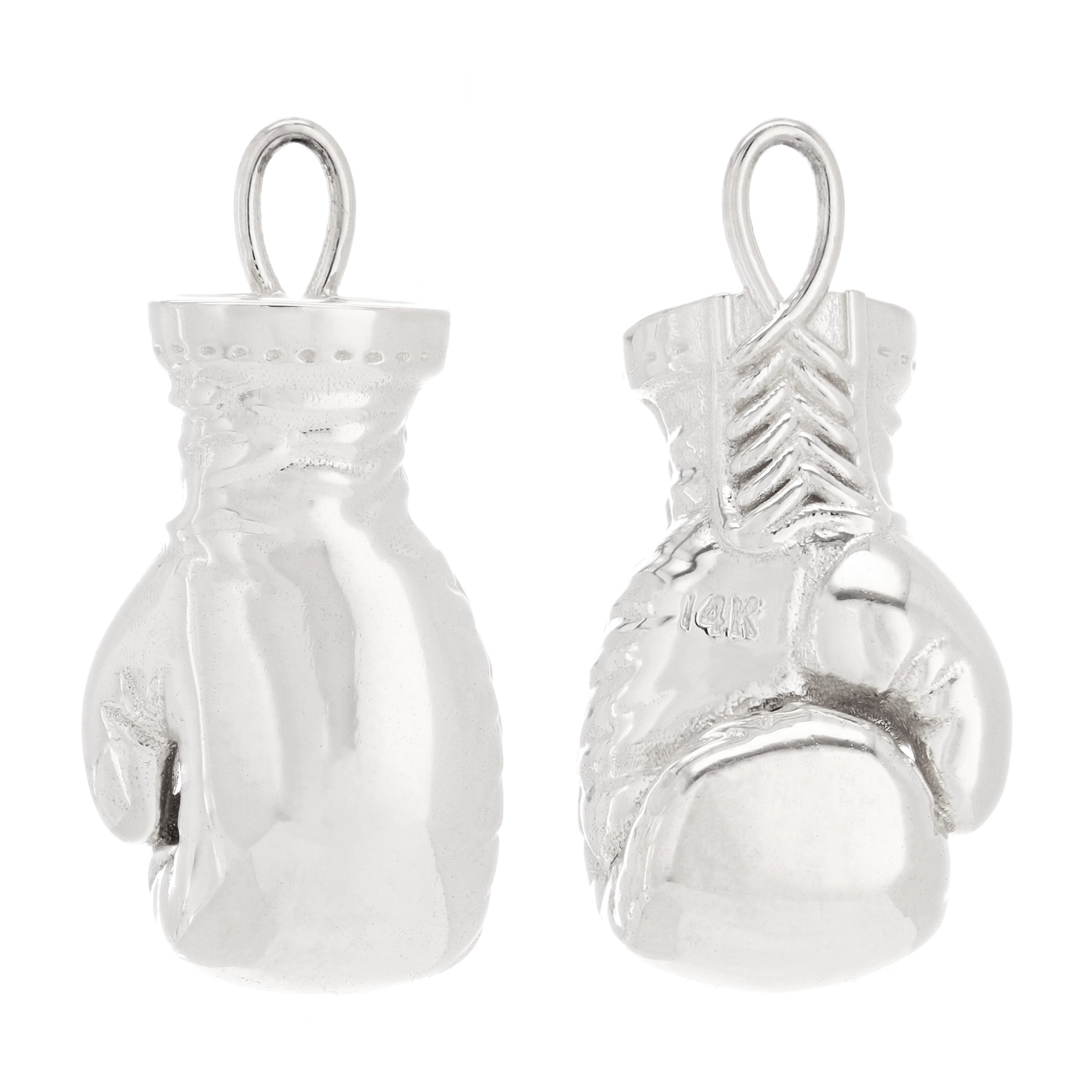 14k White Gold Solid Heavy 3D Boxer Boxing Gloves Sports Pendant - White