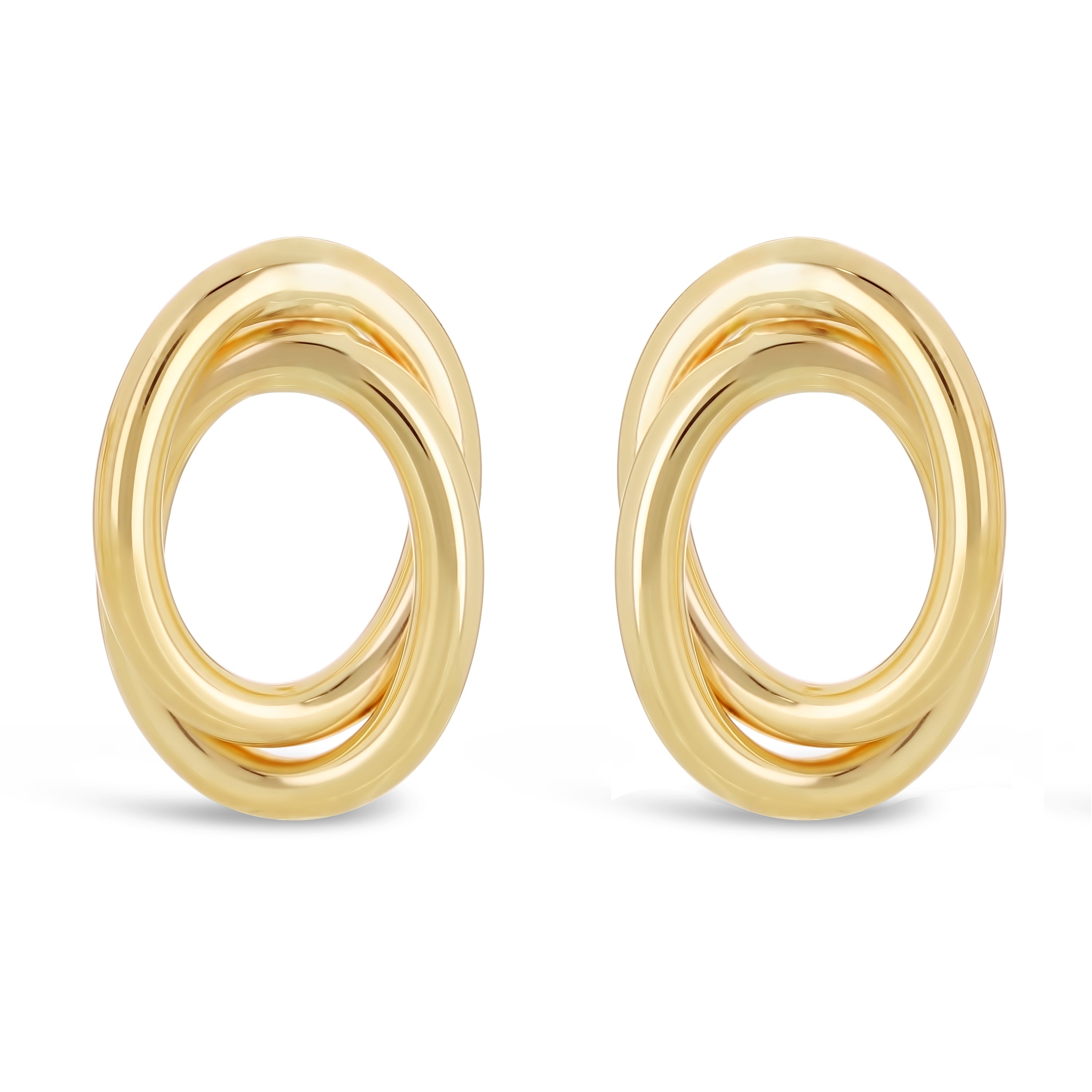 Italian 14k Yellow Gold Shiny Mini Tubular Double Eternity Circle Stud Earrings - Double Tubular