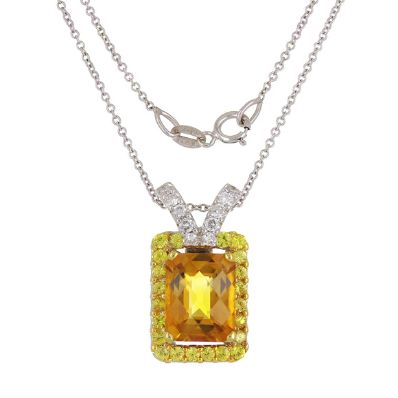 14k White Gold 0.19ctw Yellow Sapphire, Citrine, & Diamond Drop Pendant Necklace