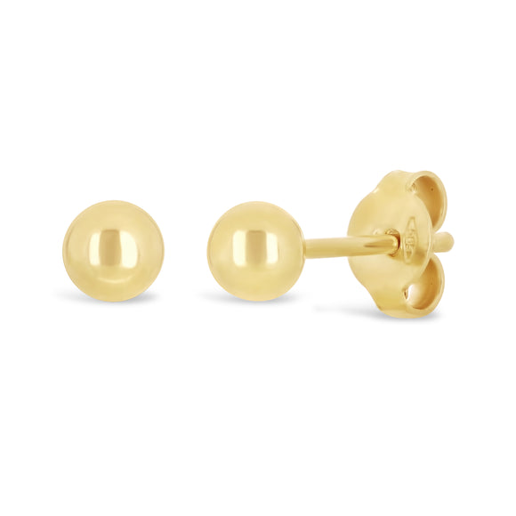 Italian 14k Yellow Gold High Polished Round Bead Ball Stud Earrings 4mm - 4 mm