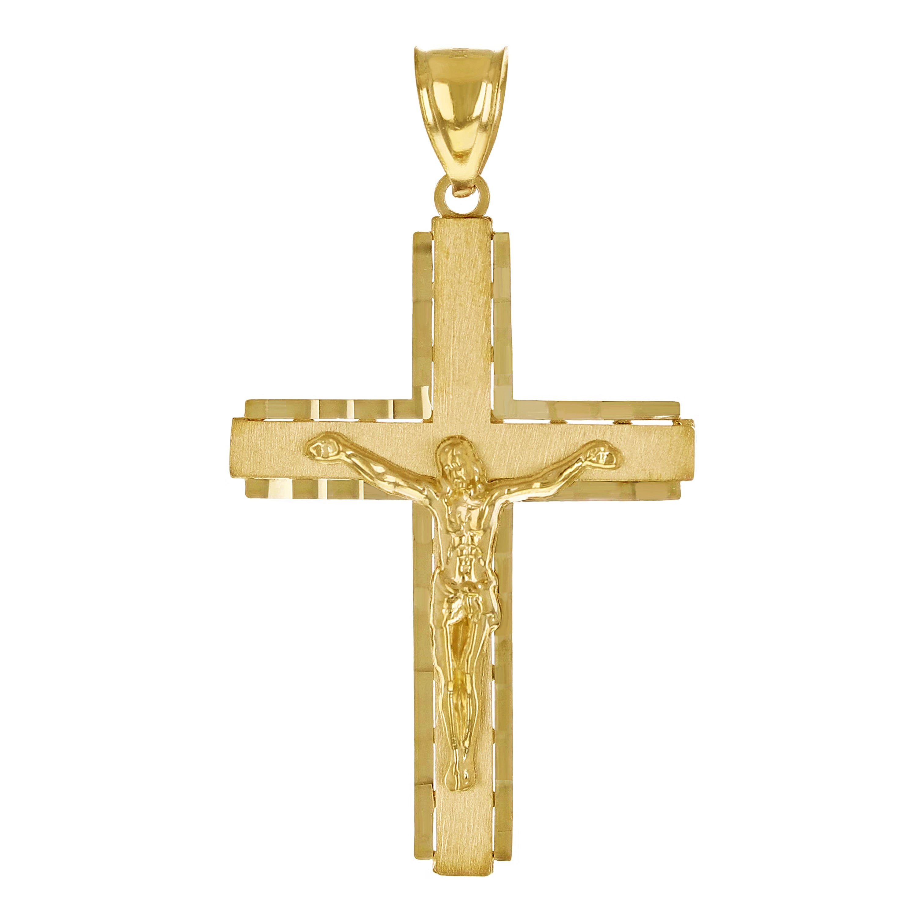14k Yellow Gold Jesus Christ Crucifix Cross Religious Pendant 1.9" 4.5 grams