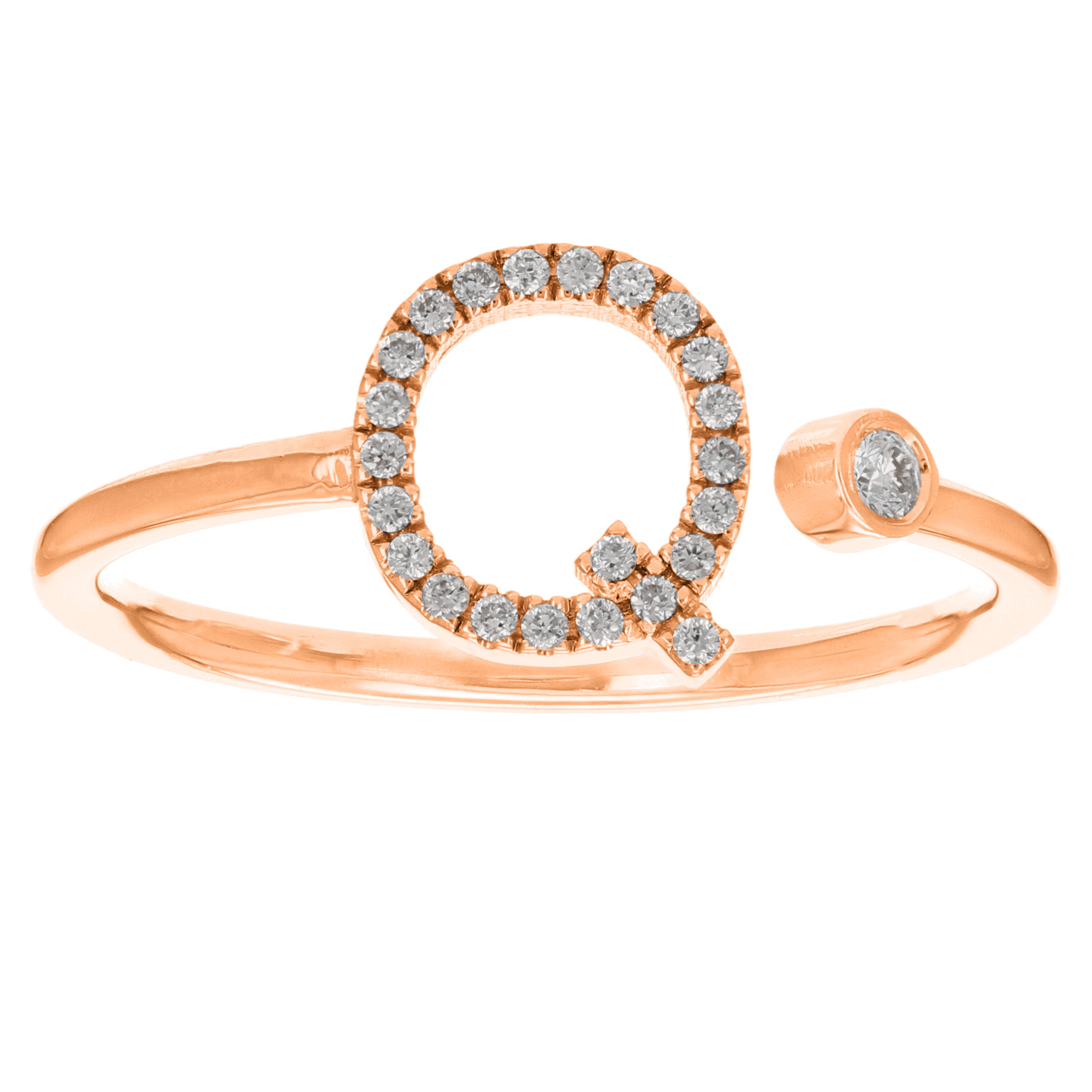 14k Rose Gold Diamond Initial Letter Q Ring Size 6 - Letter Q,Rose