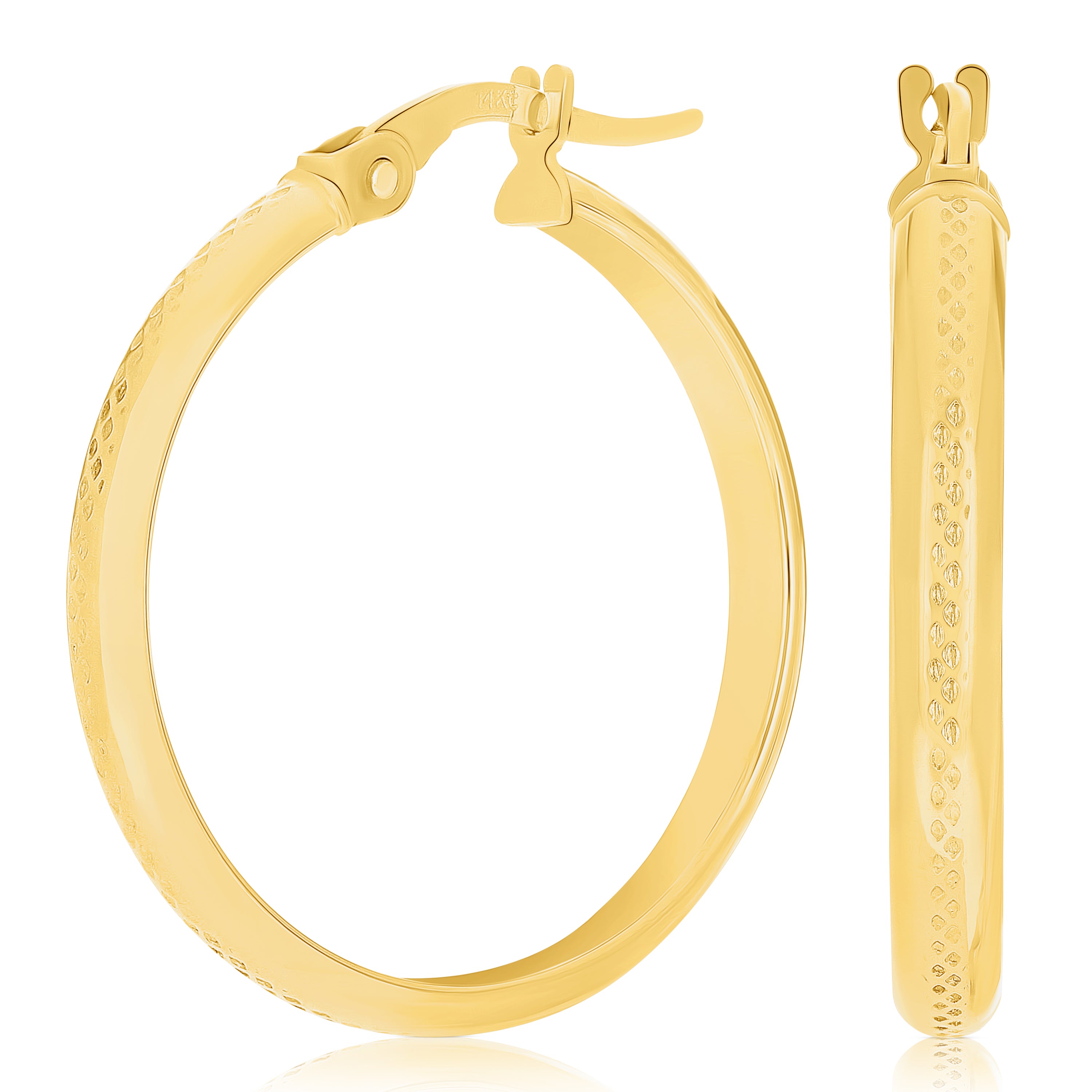 Italian 14k Yellow Gold Polished Waffle Snare Design Medium Hollow Hoop Earrings