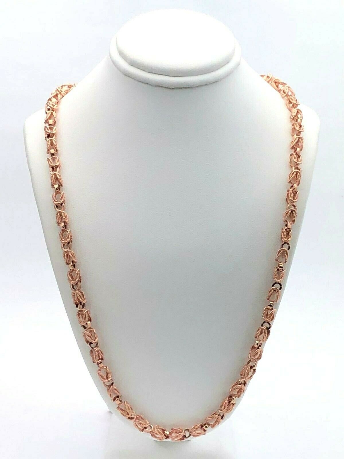 14k Rose Gold Handmade Turkish Link Chain Necklace 22" 5mm 41.5 grams - Rose,22"
