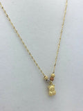 14k Tri Color Gold Ball Beads Teddy Bear Charms Singapore Chain Necklace 17"