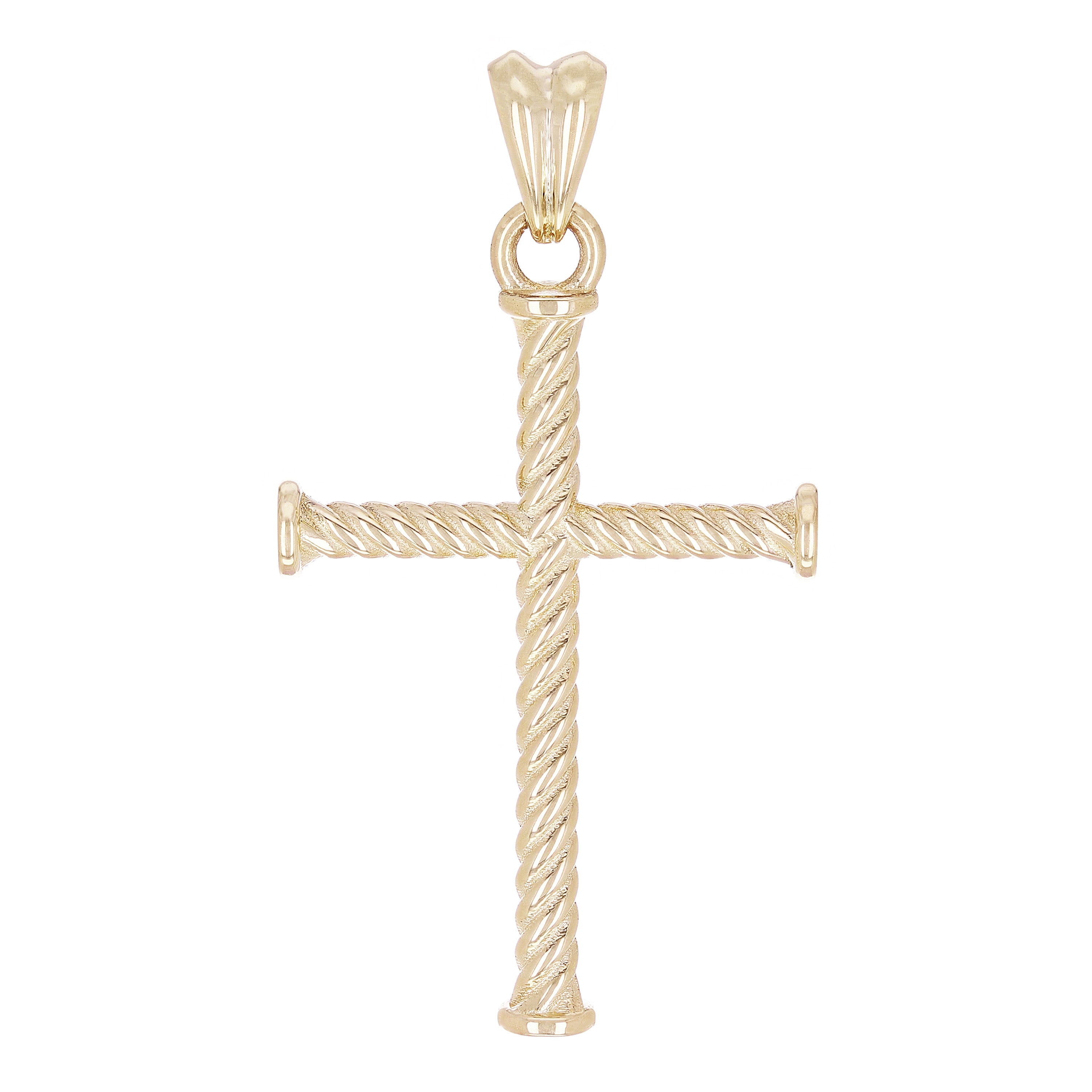 14k Yellow Gold Twisted Rope Cross Religious Charm Pendant 1.7" 5.4 grams
