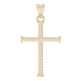 14k Yellow Gold Twisted Rope Cross Religious Charm Pendant 1.7" 5.4 grams