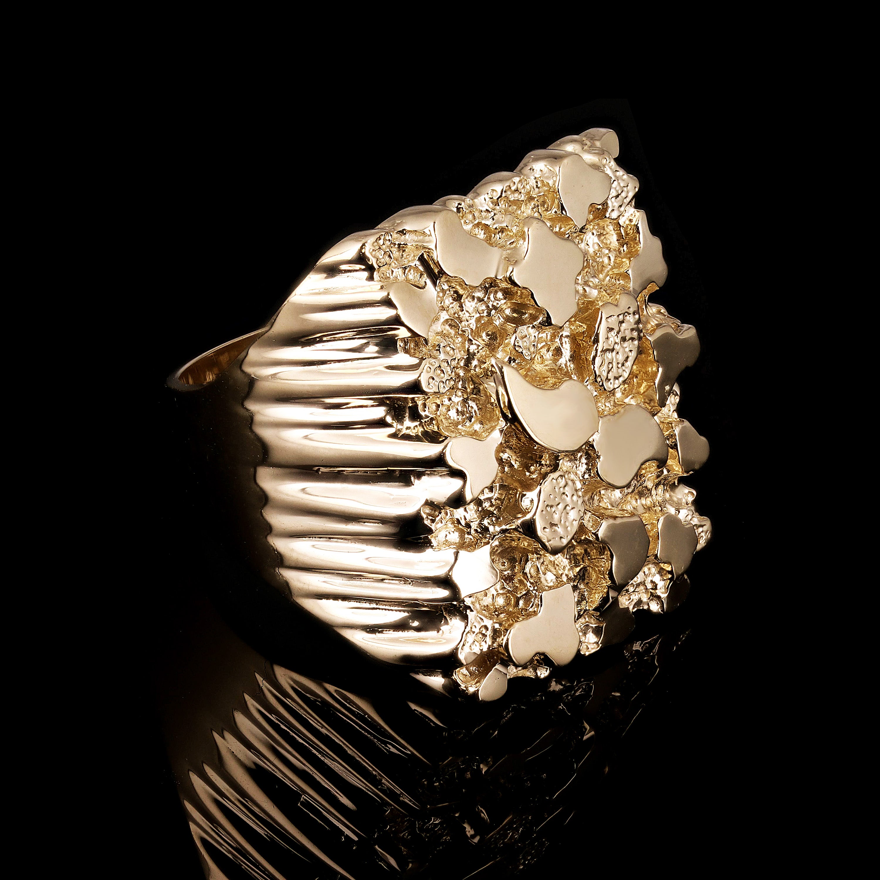 Men's 14k Yellow Gold Solid Big Nugget Ring Size 7 - 27mm 20.2 grams - Ring Size 7