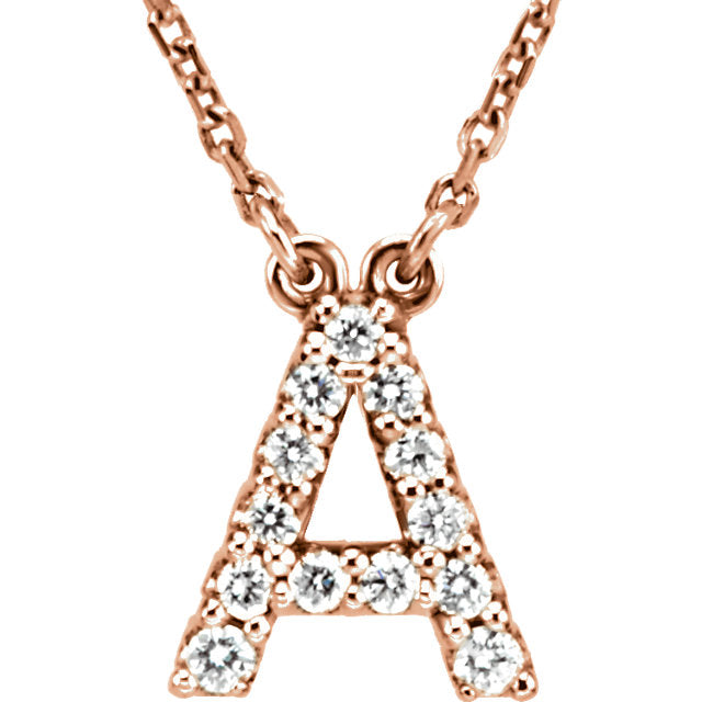 14k Yellow White or Rose Gold Diamond Initial Letter Pendant Necklace 18"