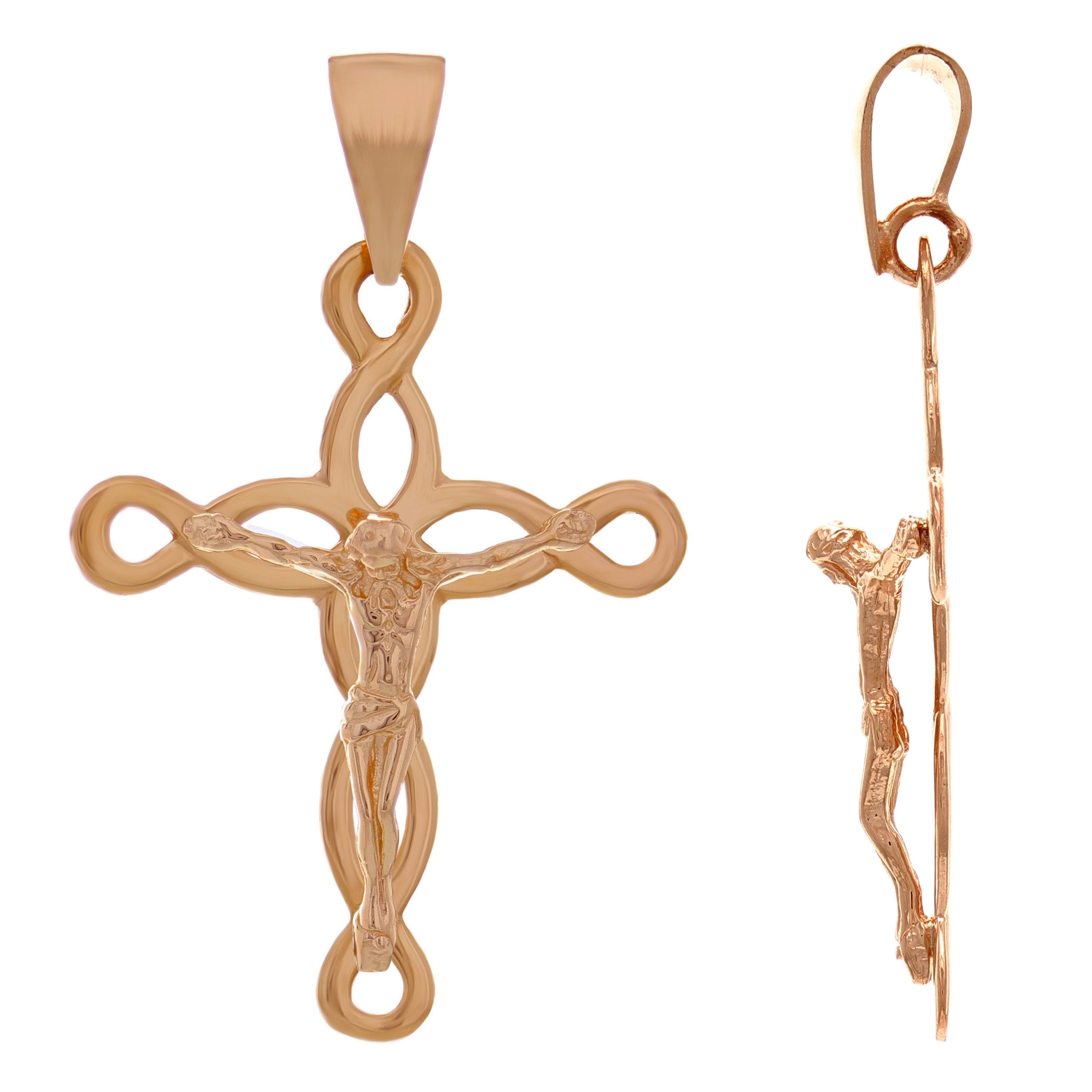 14k Rose Gold Solid Jesus Crucifix Cross Religious Charm Pendant 3.7 grams