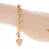 14k Rose Gold Oval Rolo Chain with Heart Charm Bracelet 7" 16.8 grams