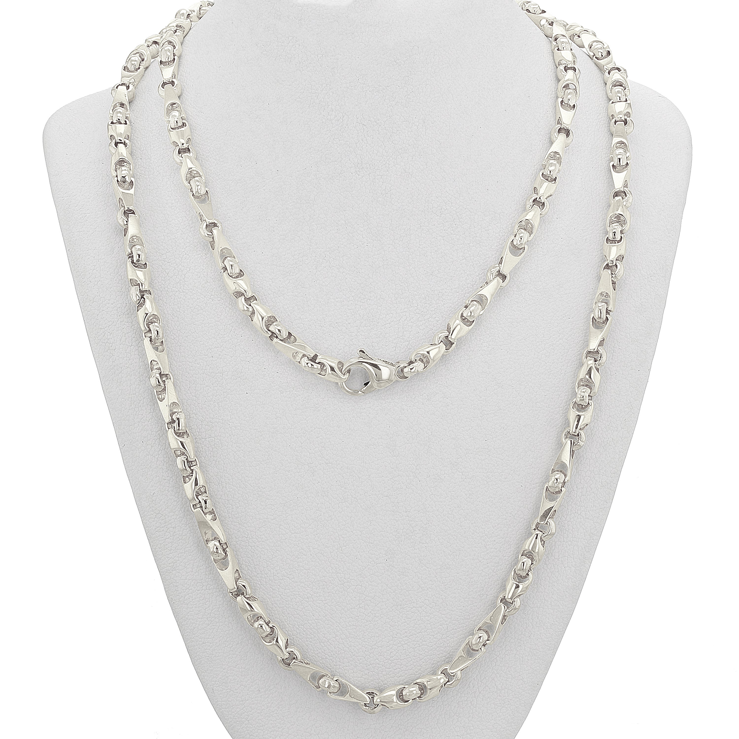 14k White Gold Handmade Fashion Link Necklace 30" 5mm 65 grams - White,30"