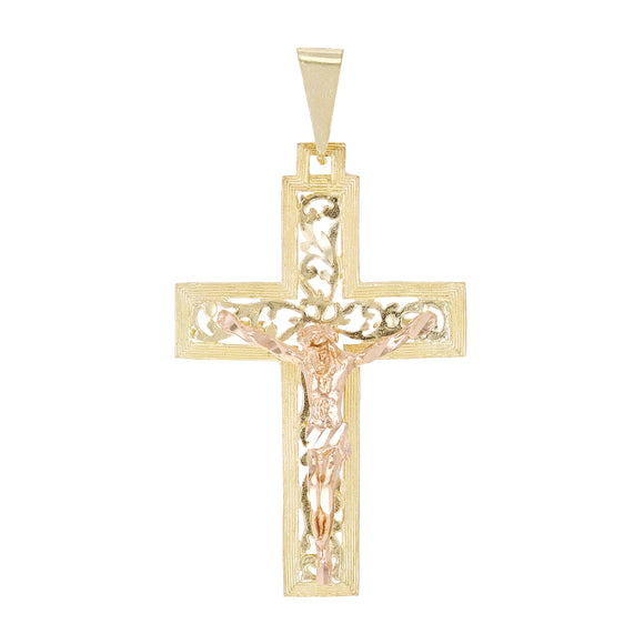 10k Two Tone Gold Jesus Christ Filigree Cross Charm Pendant Crucifix 2