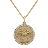 14k Yellow Gold Diamond Zodiac Sign Cancer Pendant Necklace 18" - Cancer,Yellow