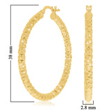 Italian 14k Yellow Gold Hollow Diamond Cut Hoop Earrings 1.5" 2.8mm 2.2 grams