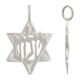 14k White Gold Peace Shalom Star of David Charm Pendant 1.7 grams - White