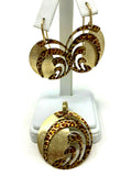 Italian 14k Yellow Gold Enamel Animal Print Round Earrings and Pendant Set 20g