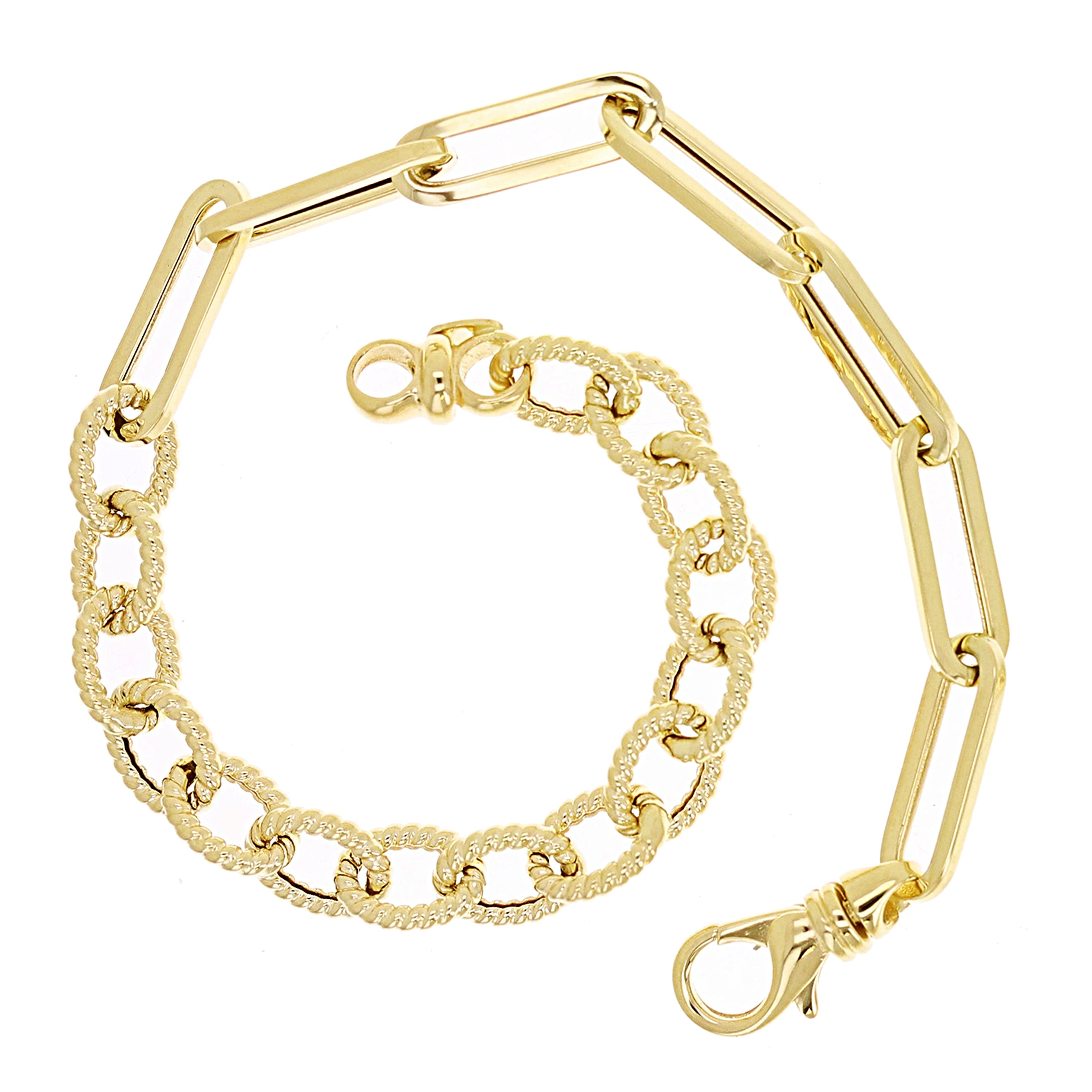 Italian 14k Yellow Gold Oval Twisted & Paper Clip Link Bracelet 7.75" 5mm 5.5g