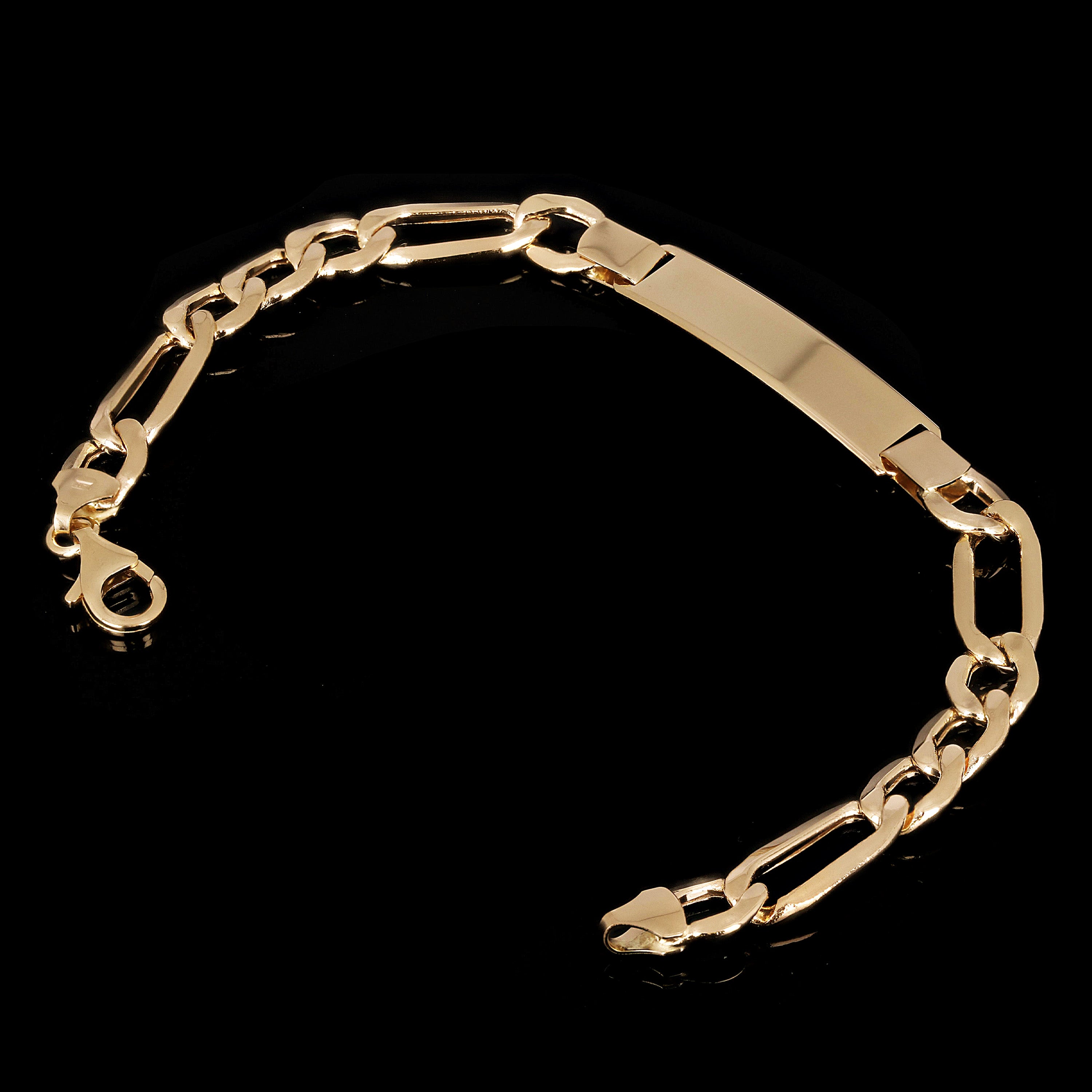 Italian 14k Yellow Gold Engravable Hollow Figaro ID Bracelet 7.75" 8mm 9.2 grams