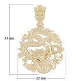 14k Yellow Gold Detailed Traditional Chinese Circle Dragon Semi-Mount Pendant