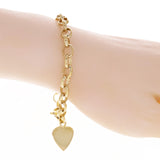 14k Yellow Gold Rolo Link Chain Heart Charm Bracelet 7.5" 16 grams