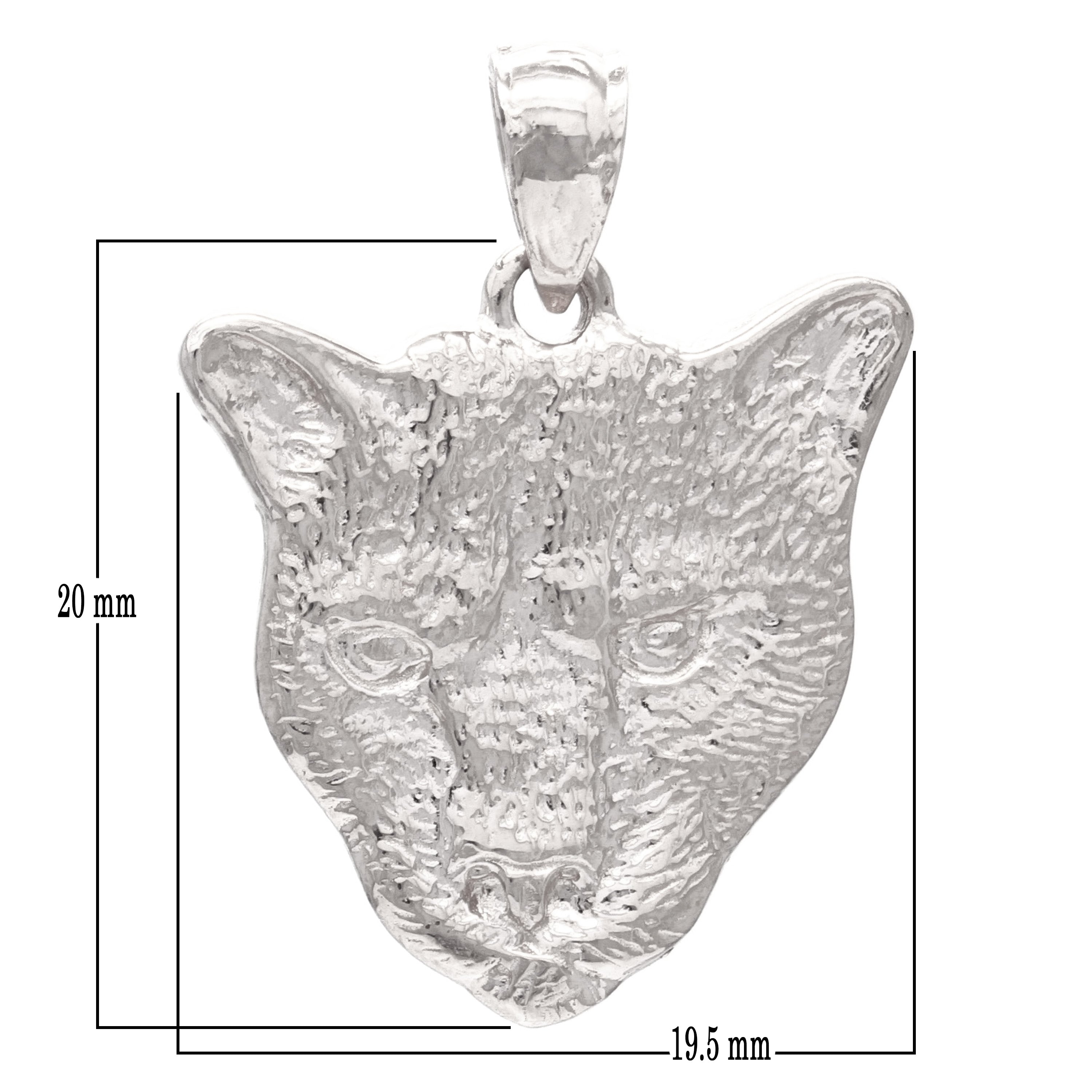 14k White Gold Solid Big Cat Panther Face Head Charm Pendant 4.4 grams - White