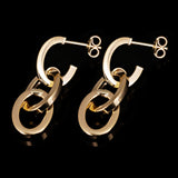 Italian 14kt Yellow Gold Hollow Triple Oval Hoop Drop Earrings 1.4" 2.5 grams