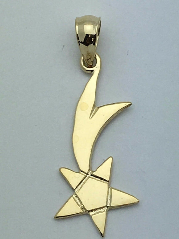 14k Yellow Gold Solid Shooting Star Charm Pendant 1.1 grams