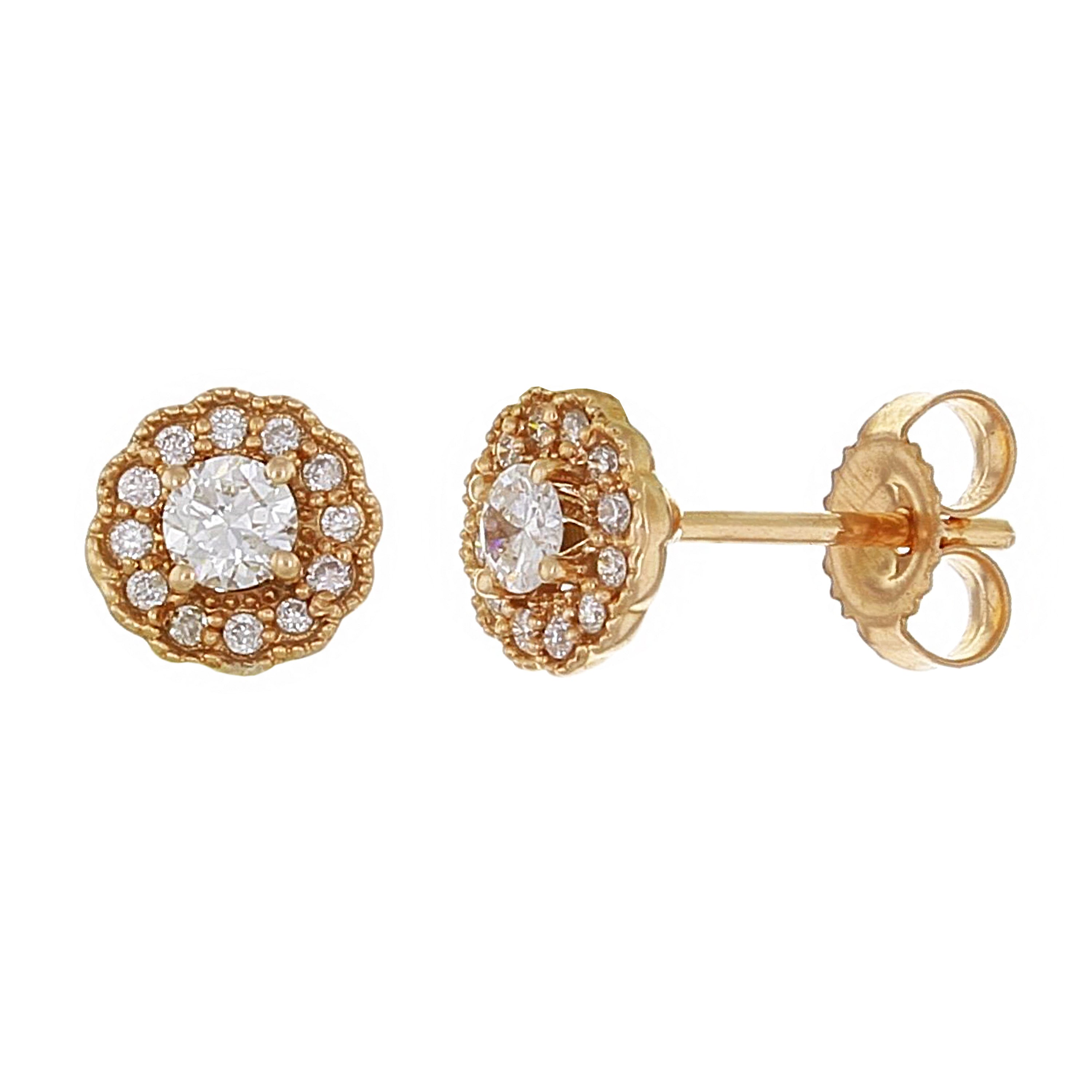 14k Yellow Gold 0.30ctw Diamond Round Halo Stud Earrings