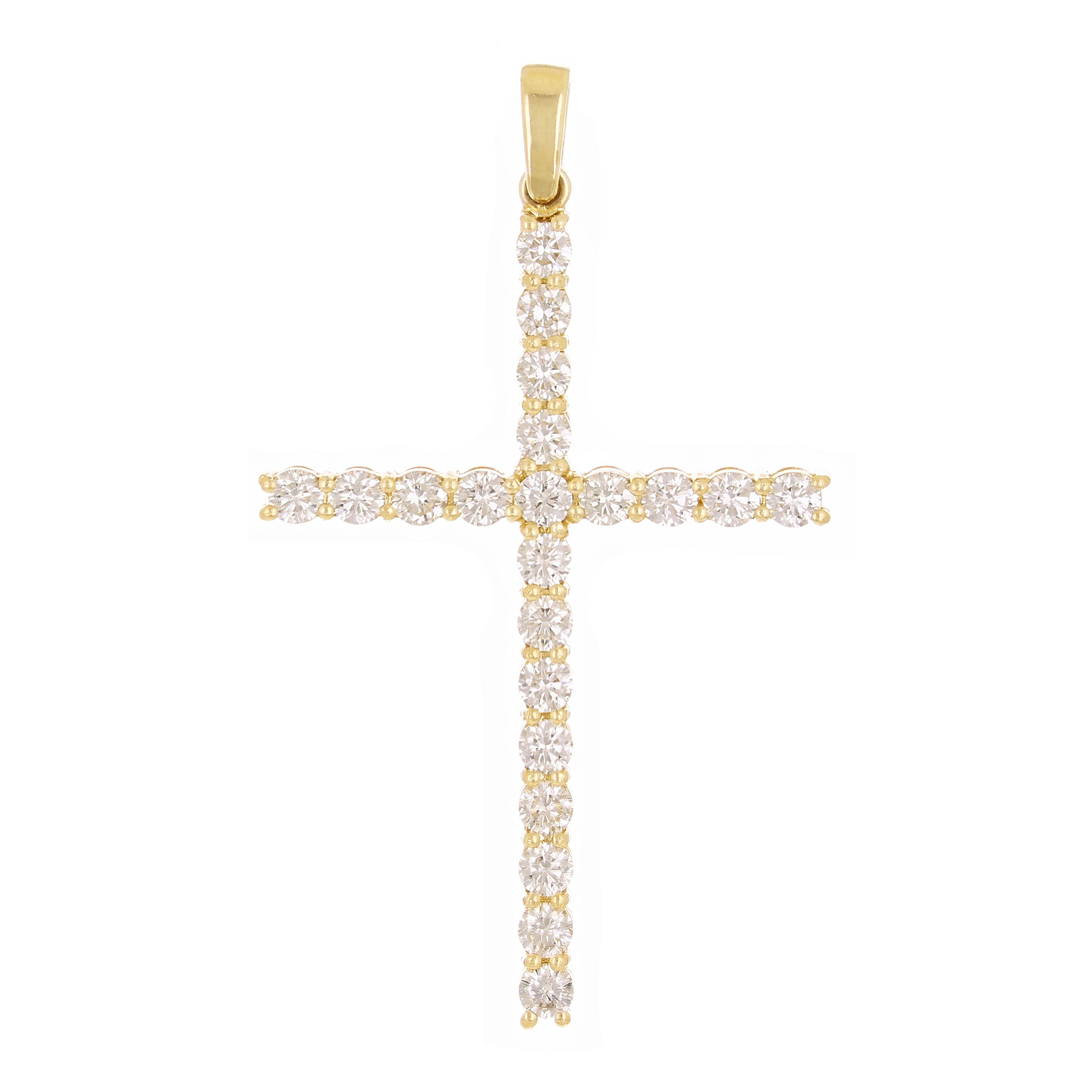 14k Yellow Gold 1.76ctw Diamond Cross Pendant 1.9" 3.8 grams