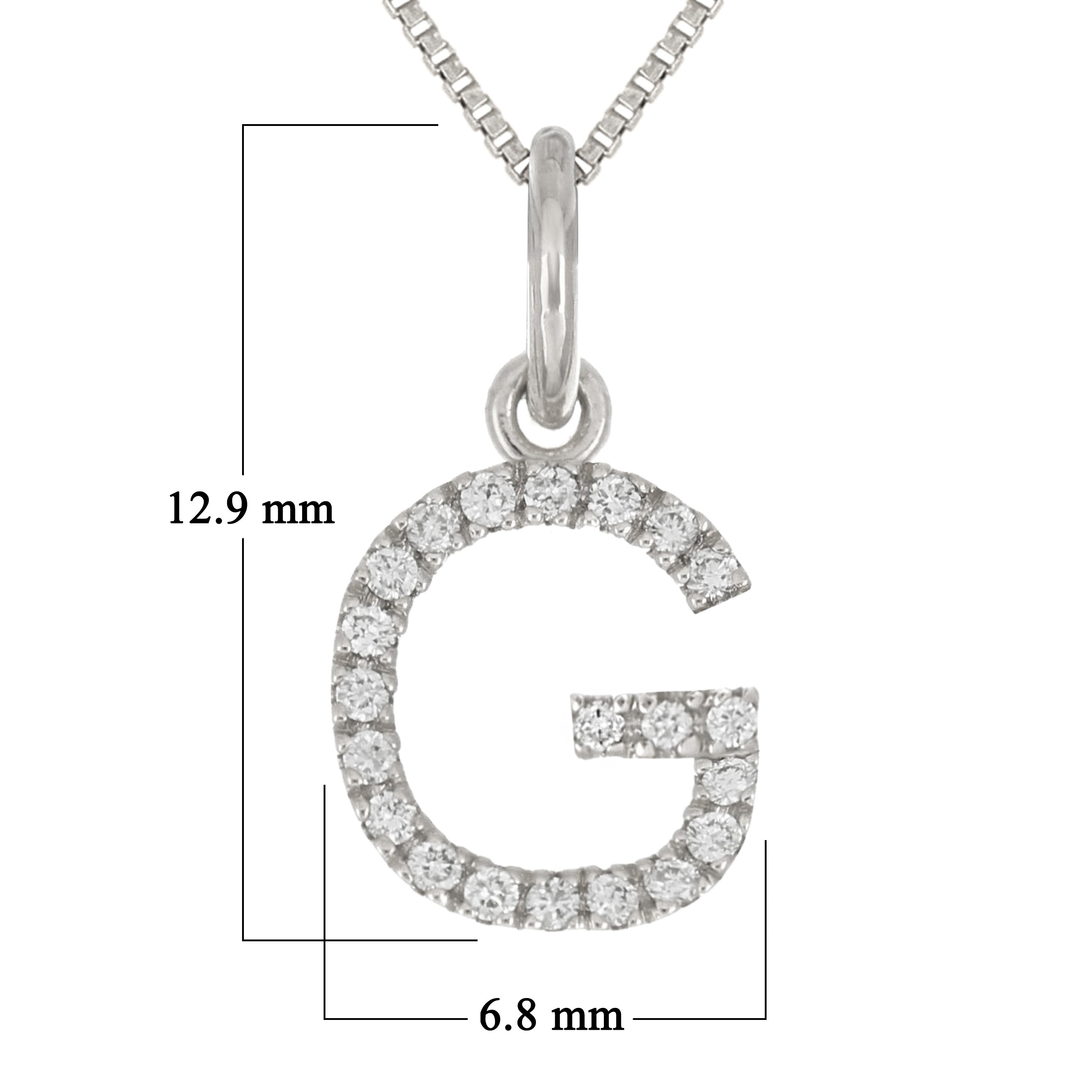 14k White Gold Diamond Initial Letter G Charm Pendant Necklace 18" - Letter G,White