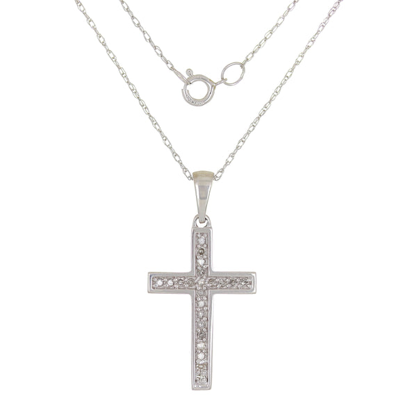 10k White Gold Diamond Cross Pendant Necklace 20