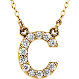 14k Yellow Gold Diamond Initial Letter C Alphabet Rolo Pendant Necklace 18" - Letter C,Yellow