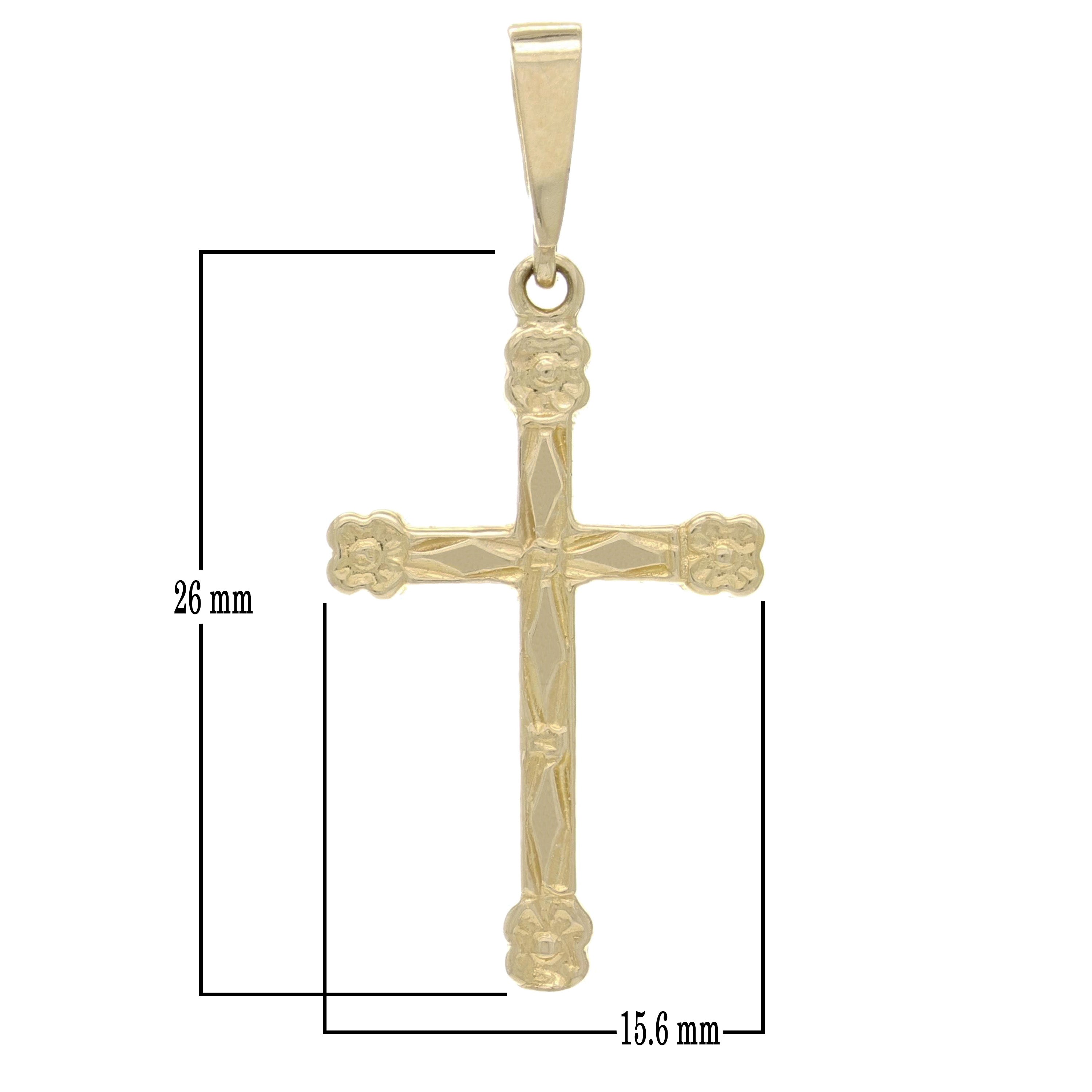 14k Yellow Gold Religious Cross Charm Pendant with Flower 1.3" 1.4 grams - Yellow