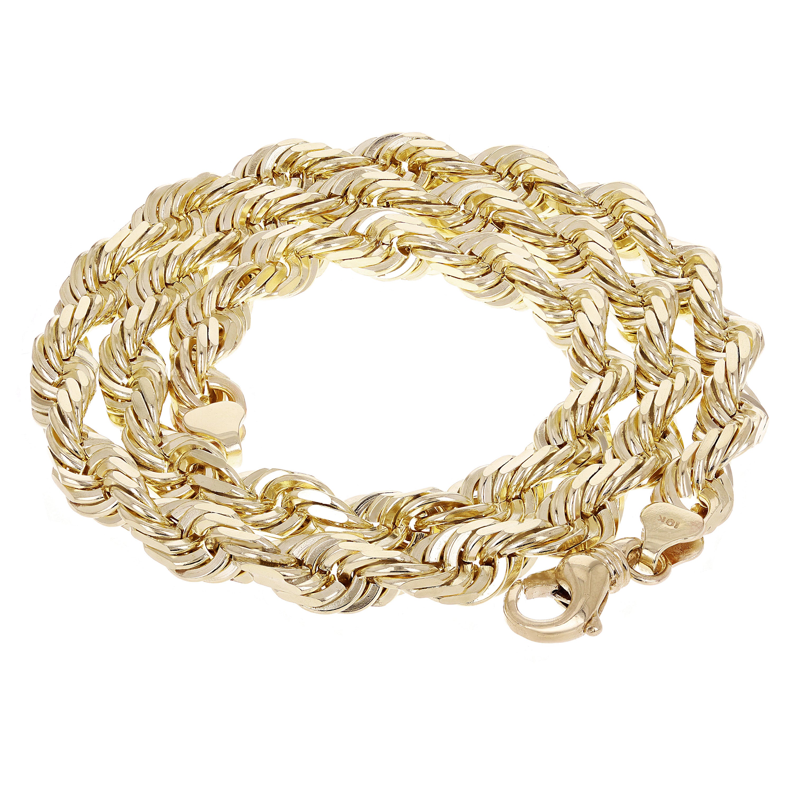 Men's Solid 10k Yellow Gold Diamond Cut Rope Chain Necklace 24" 9mm 139 grams - 24" 139 grams