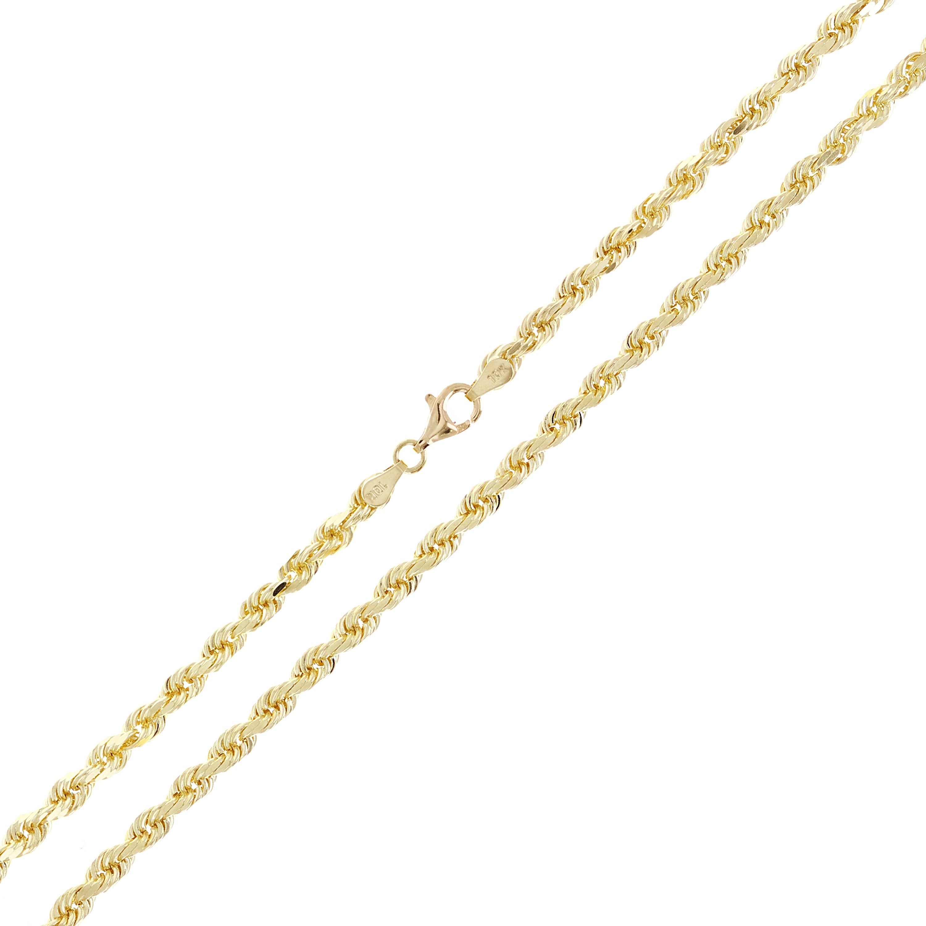 10k Yellow Gold Solid Diamond Cut Rope Chain Necklace 3.5mm 20" - 26"