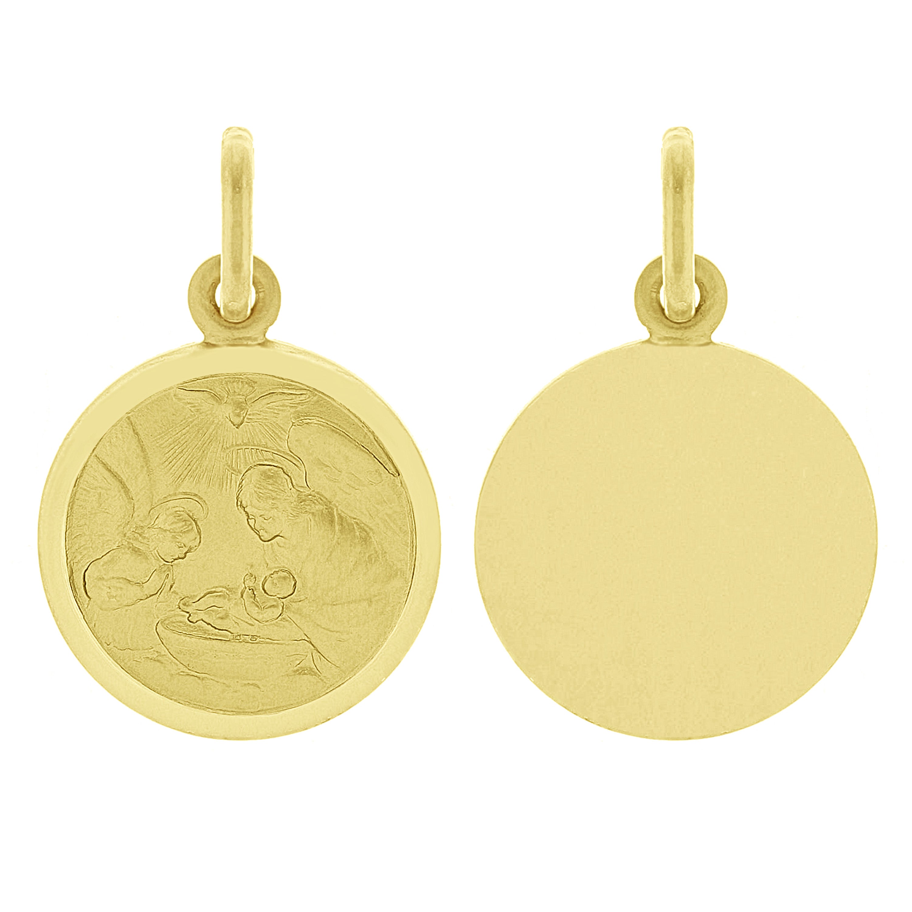 Italian 14k Yellow Gold Baptism Charm Pendant 23.5mm x 15mm 2.2 grams