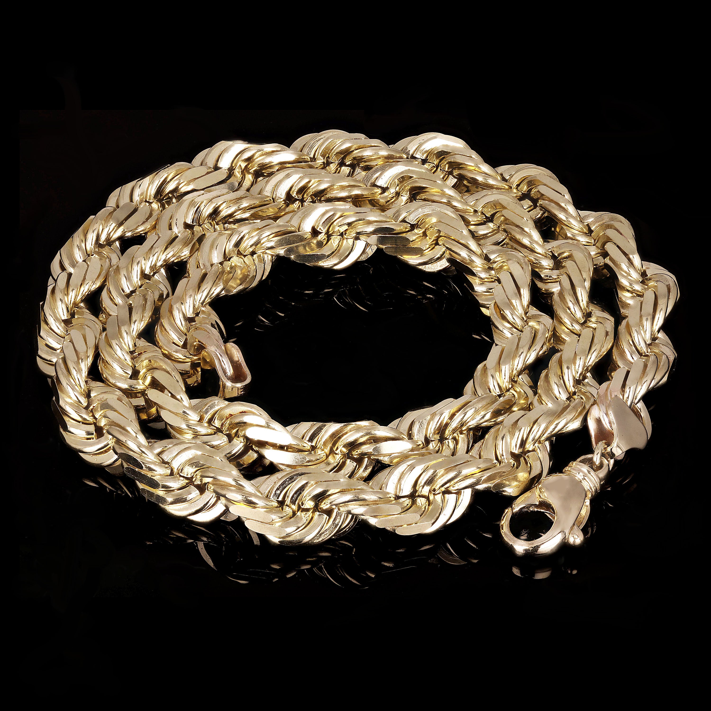 Men's Solid 10k Yellow Gold Diamond Cut Rope Chain Necklace 24" 12mm 238 grams - 24" 238 grams