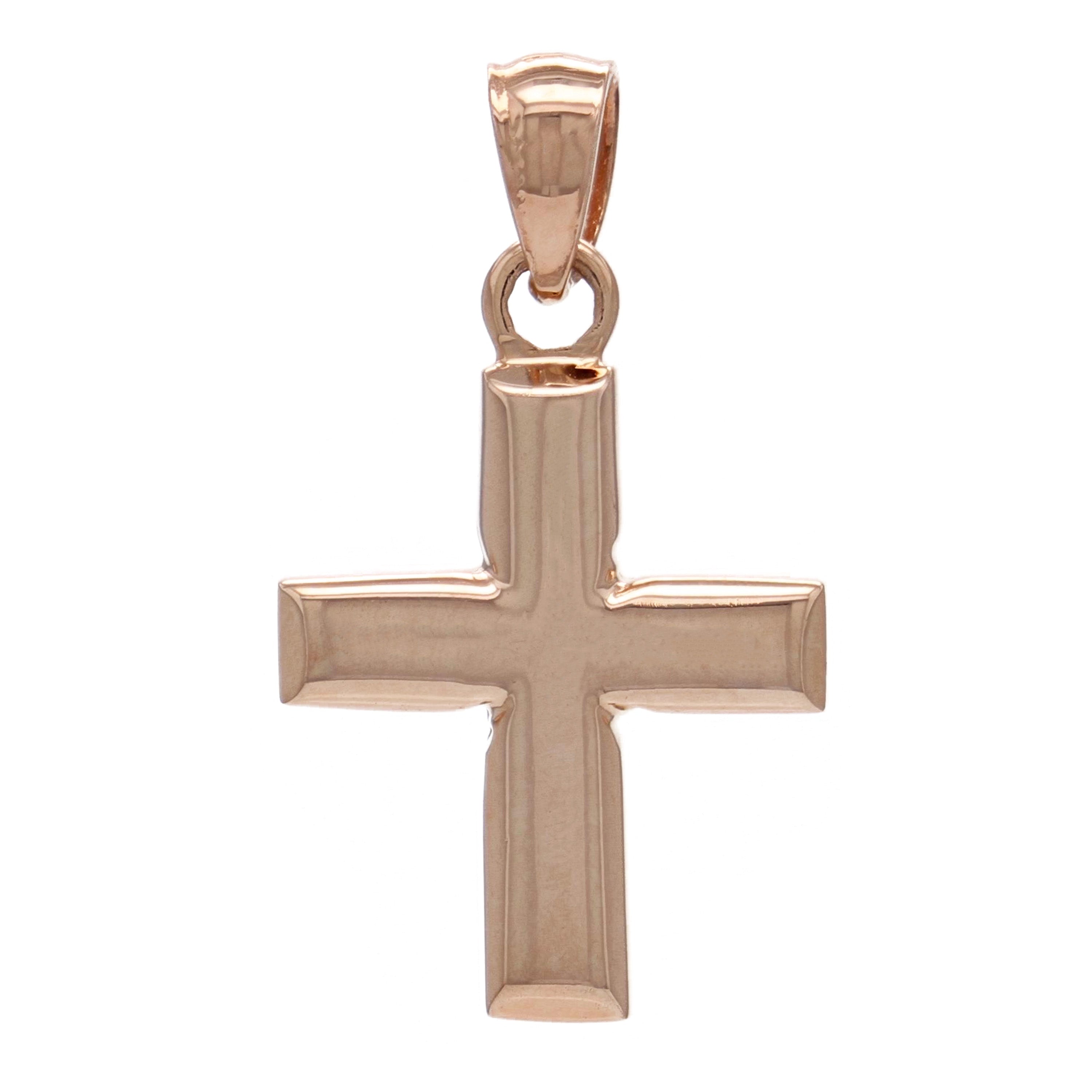 14k Rose Gold Polished Plain Cross Pendant - Rose